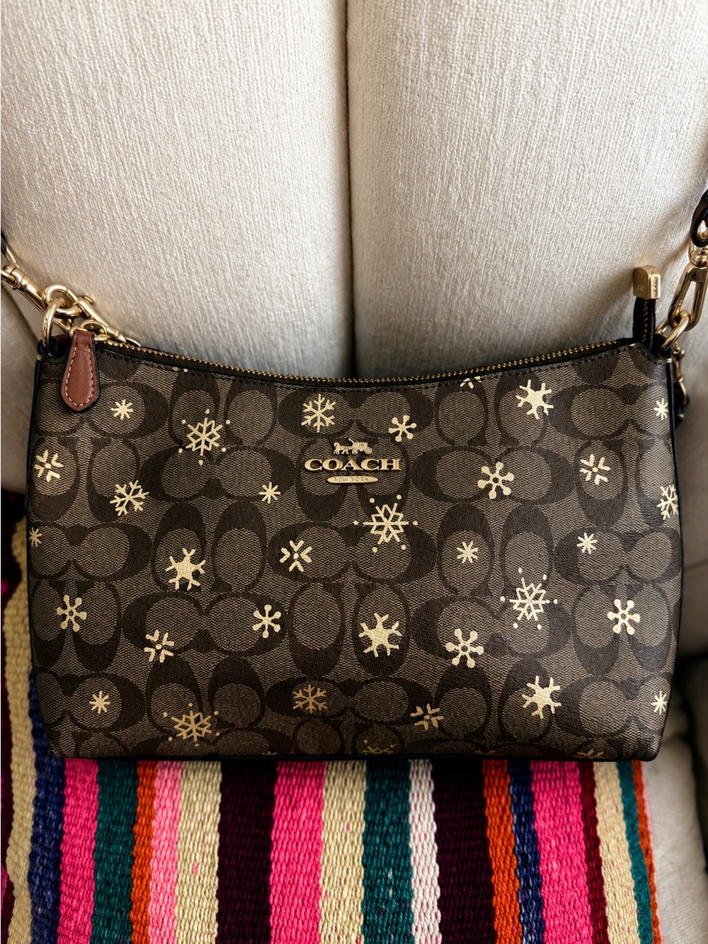 Coach Brown Signature Snowflake Shoulder Bag with Gold Hardware - Picture 2 of 5